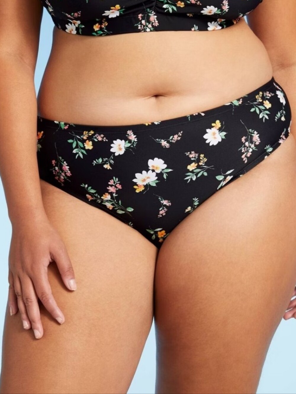 Juniors' Plus Size Cheeky Hipster Bikini Bottom - Xhilaration Black Floral 2X
